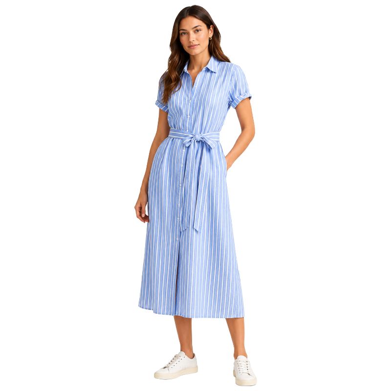 Ralph Lauren Women's Blue Linen Striped Shirt Dress