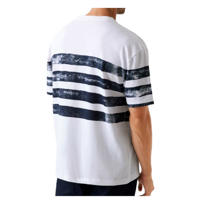 Guess Mens Classic Fit Striped Logo T-Shirt