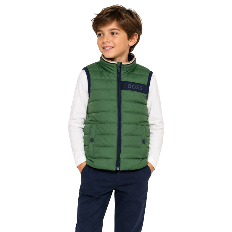 Hugo Boss Boys Outdoor Reversible Puffer Jacket Gilet Green