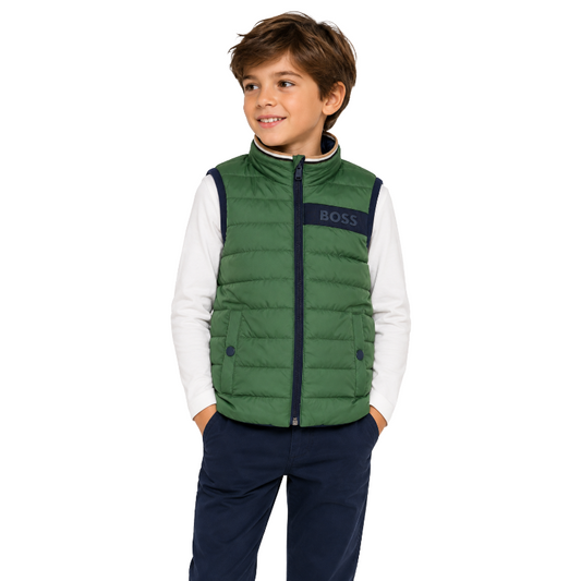 Hugo Boss Boys Outdoor Reversible Puffer Jacket Gilet Green