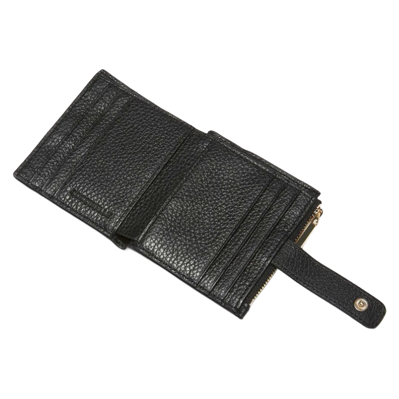 Coccinelle Metallic Soft Grained Leather Card Holder Purse Noir Black