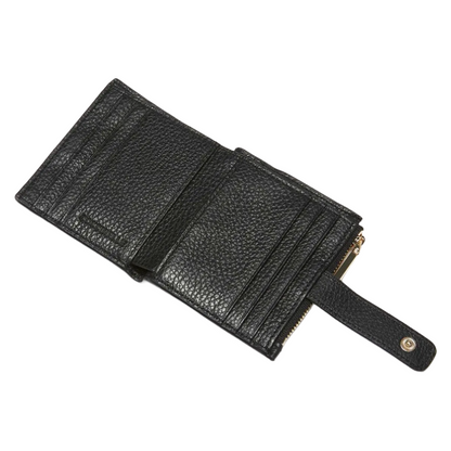 Coccinelle Metallic Soft Grained Leather Card Holder Purse Noir Black