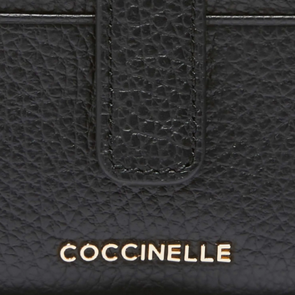 Coccinelle Metallic Soft Grained Leather Card Holder Purse Noir Black