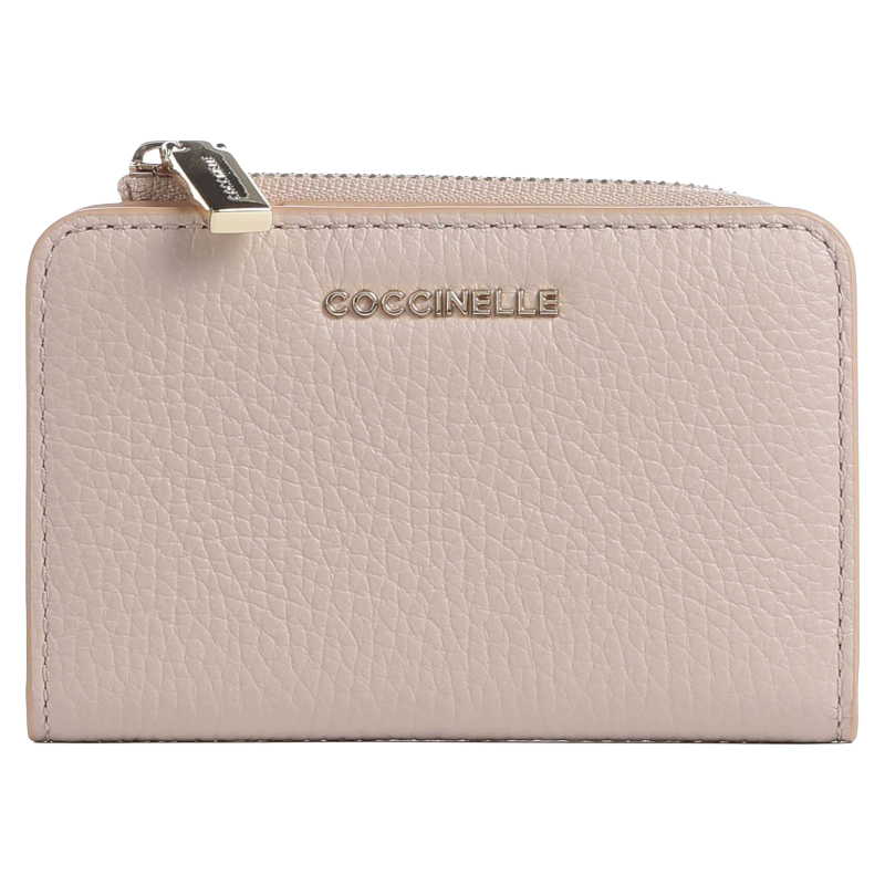 Coccinelle Metallic Soft Grained Leather Card Holder Purse Rosette Pink