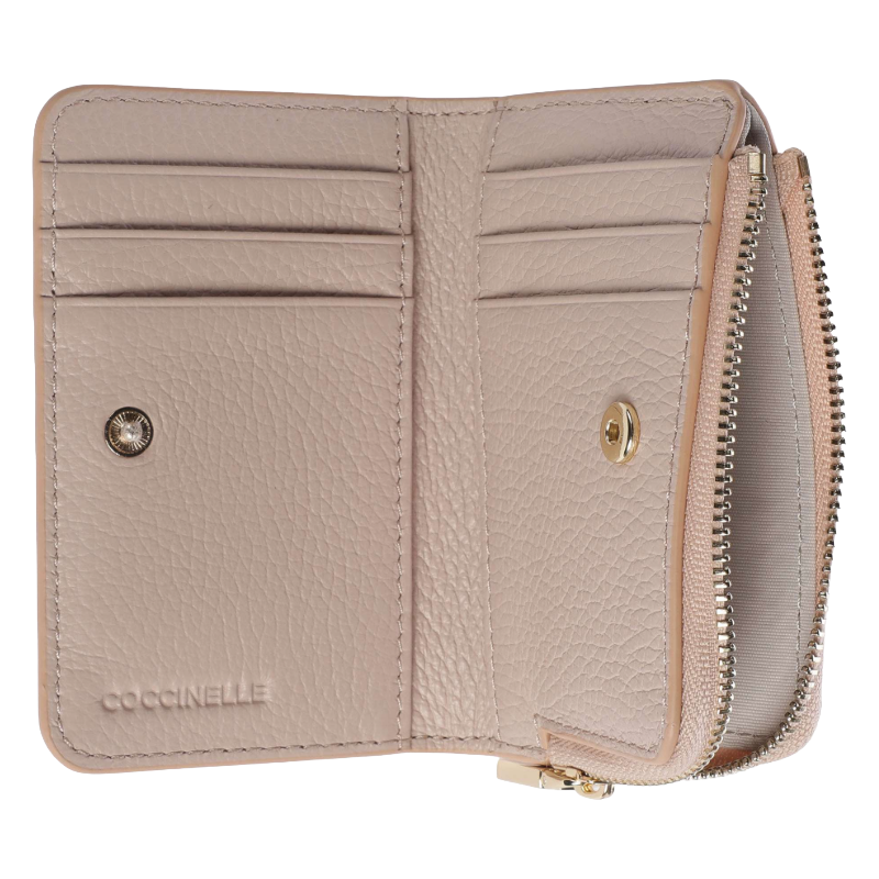 Coccinelle Metallic Soft Grained Leather Card Holder Purse Rosette Pink