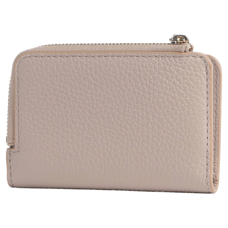 Coccinelle Metallic Soft Grained Leather Card Holder Purse Rosette Pink