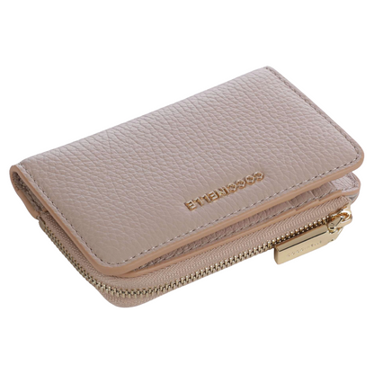 Coccinelle Metallic Soft Grained Leather Card Holder Purse Rosette Pink