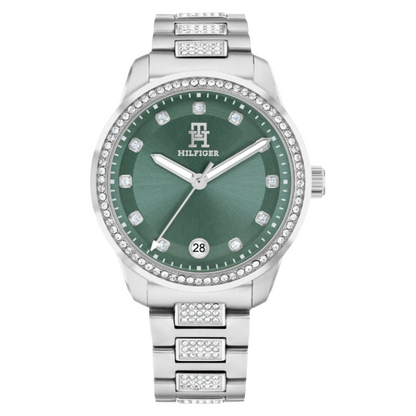 Tommy Hilfiger Women's Crystal Bezel Stainless Steel Bracelet Watch