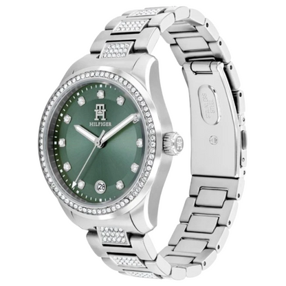 Tommy Hilfiger Women's Crystal Bezel Stainless Steel Bracelet Watch