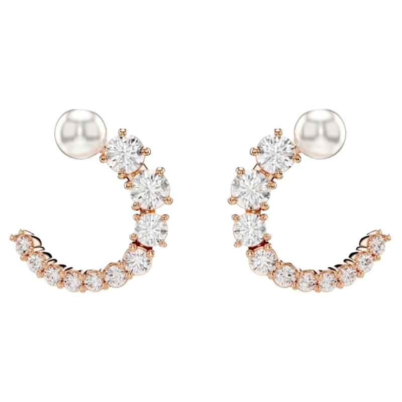 Swarovski Matrix hoop earrings Crystal pearl, White, 18K rose gold finish