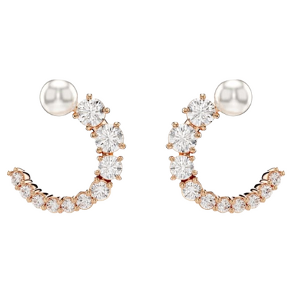 Swarovski Matrix hoop earrings Crystal pearl, White, 18K rose gold finish