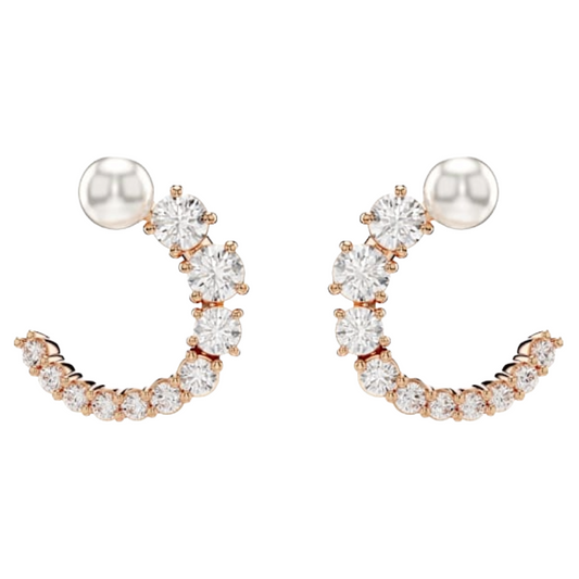 Swarovski Matrix hoop earrings Crystal pearl, White, 18K rose gold finish