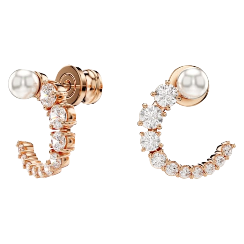 Swarovski Matrix hoop earrings Crystal pearl, White, 18K rose gold finish