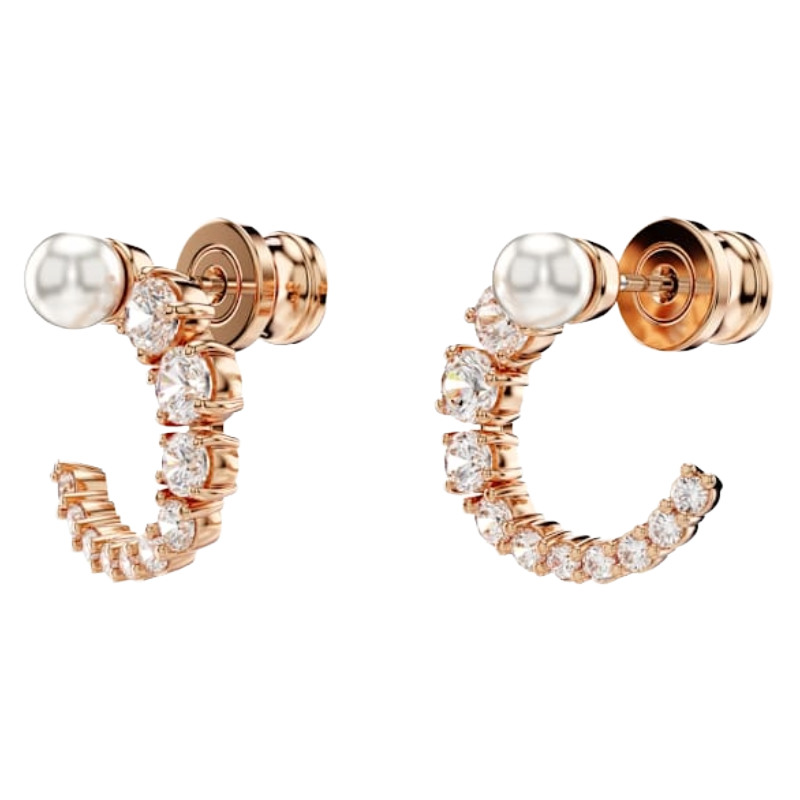Swarovski Matrix hoop earrings Crystal pearl, White, 18K rose gold finish