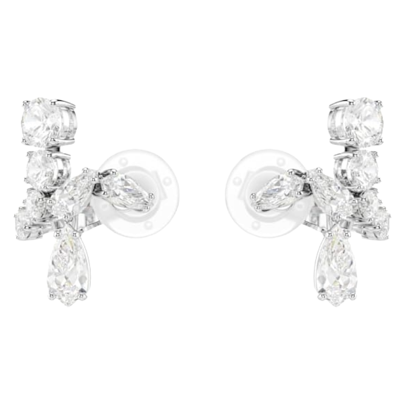 Swarovski Matrix clip earrings Mixed cuts, White, Rhodium plated
