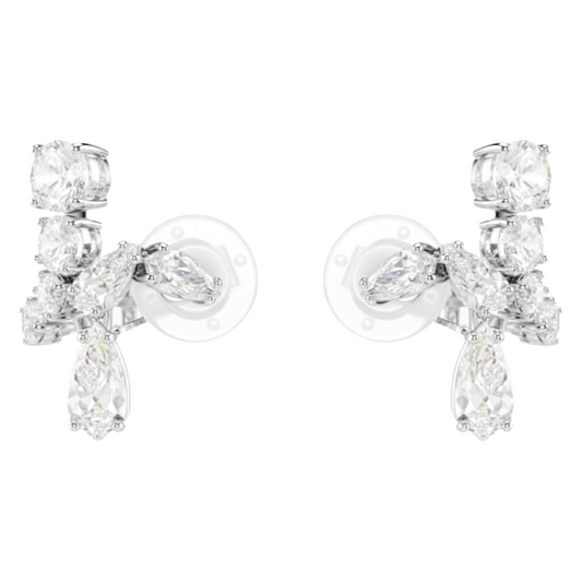 Swarovski Matrix clip earrings Mixed cuts, White, Rhodium plated