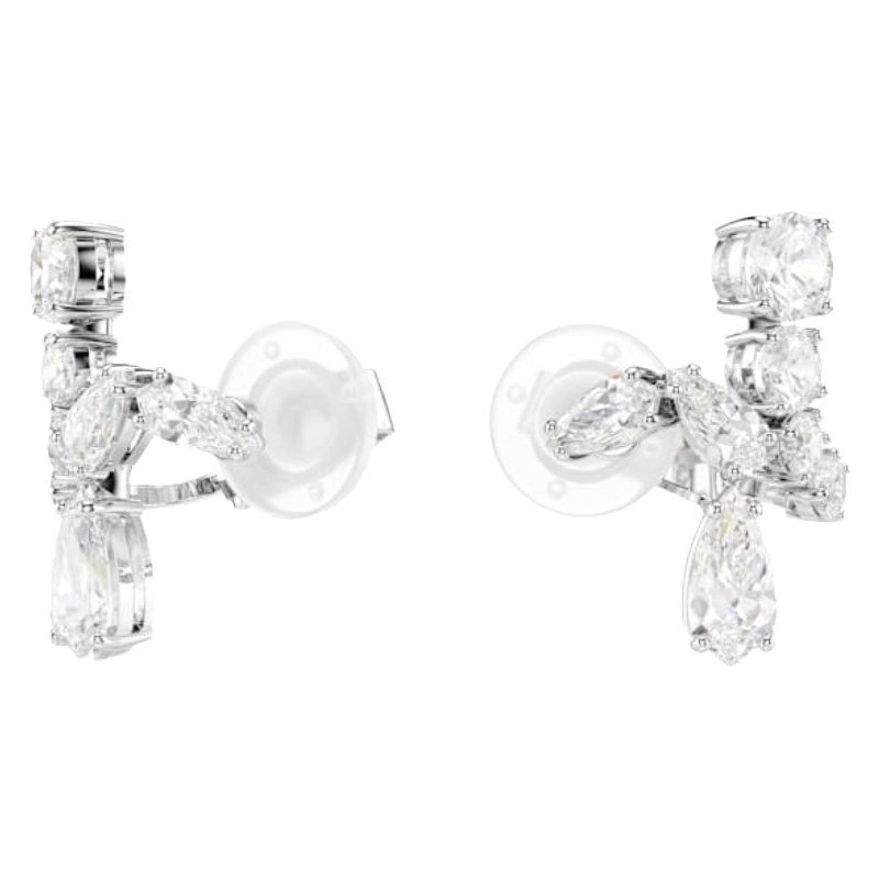 Swarovski Matrix clip earrings Mixed cuts, White, Rhodium plated