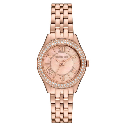 Michael Kors Harlowe Rose Gold Plated Mother Of Pearl Dial Ladies Watch MK4845