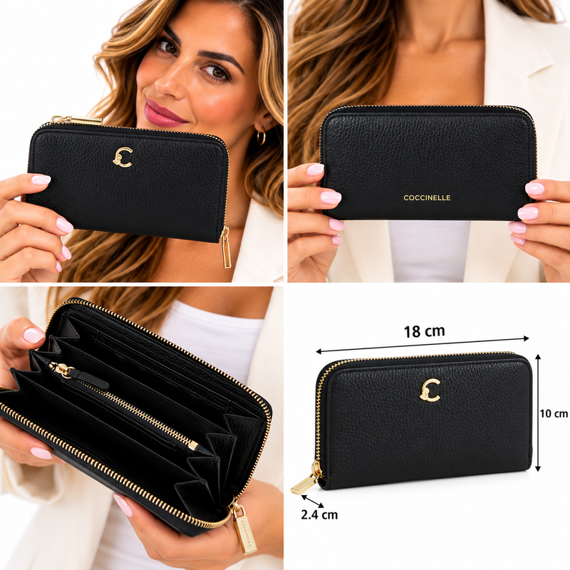 Coccinelle C-Me Soft Grained Leather Large Purse Noir Black