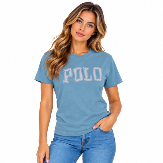 Ralph Lauren T-Shirt with Crest Polo Logo Aqua Women's
