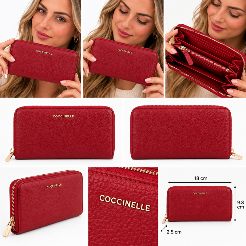 Coccinelle Women's Metallic Soft Leather Purse Sangria Red