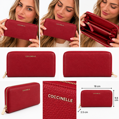 Coccinelle Women's Metallic Soft Leather Purse Sangria Red