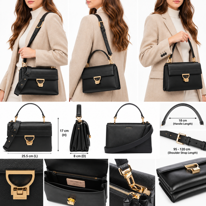 Coccinelle Womens Arlettis Handbag Grained Cow Leather Black