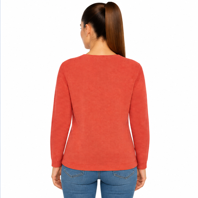 Fynch-Hatton Knitted Women's V-Neck Jumper Coral Red