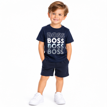 Hugo Boss Boys T-Shirt Multi Logo Navy Blue
