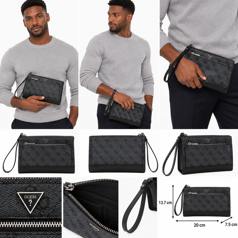 Guess Men's Clutch Bag Case With Logo Print Black
