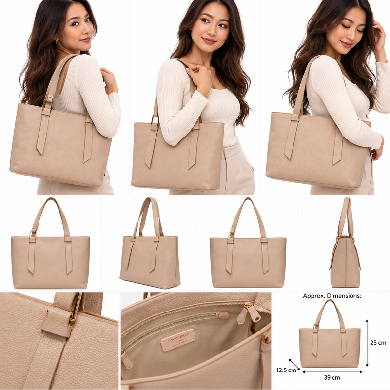 Coccinelle Women's Malory Beige Leather Tote Handbag
