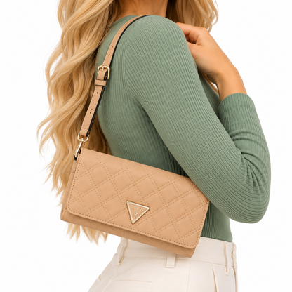 Guess Giully II Mini Crossbody Flap Organiser Bag Beige