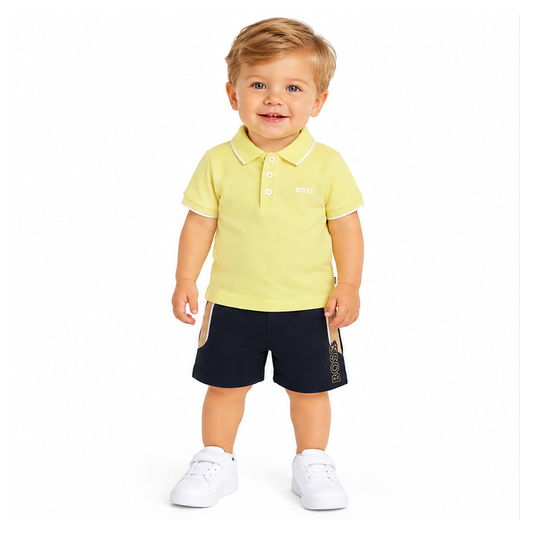 Hugo Boss Boys Polo Shirt Yellow with Logo & Stripes