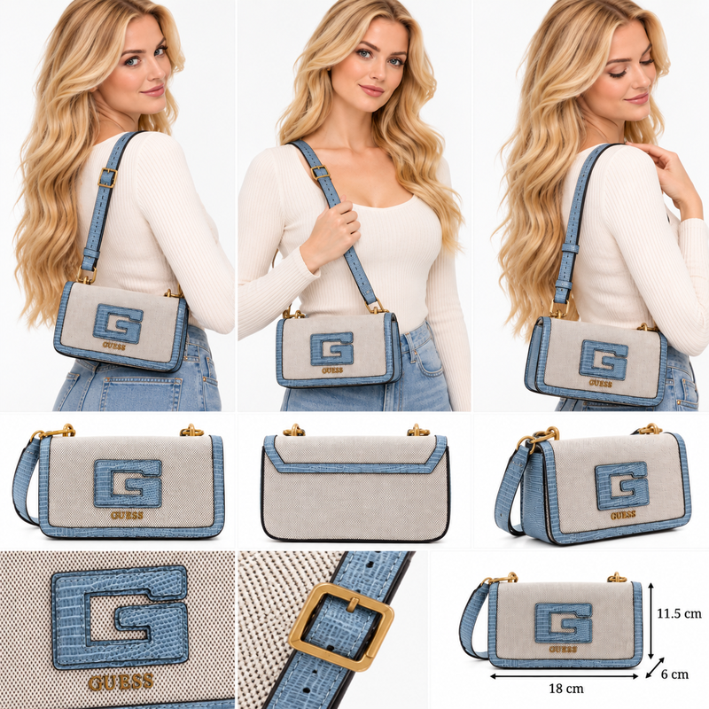 Guess Women's G Status Mini Crossbody Bag Natural / Light Denim Blue