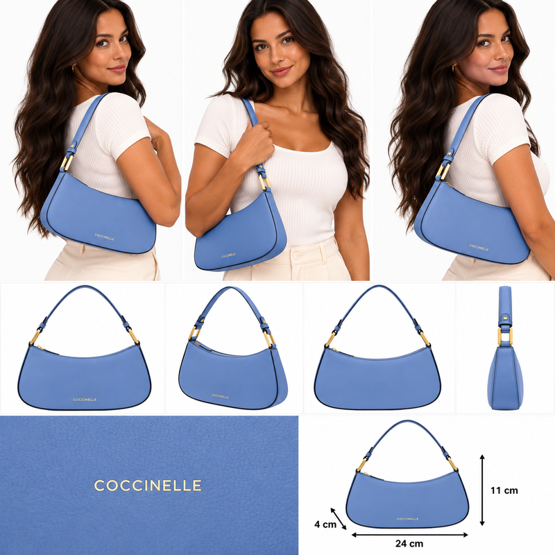 Coccinelle Merveille Leather Shoulder Handbag Azul Blue