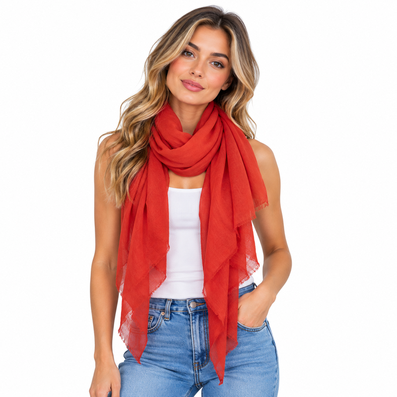 Ralph Lauren Fringe-Trim Wool Scarf - Red