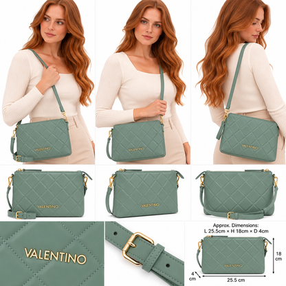 Mario Valentino Ocarina Quilted Pale Green Salvia Crossbody Bag