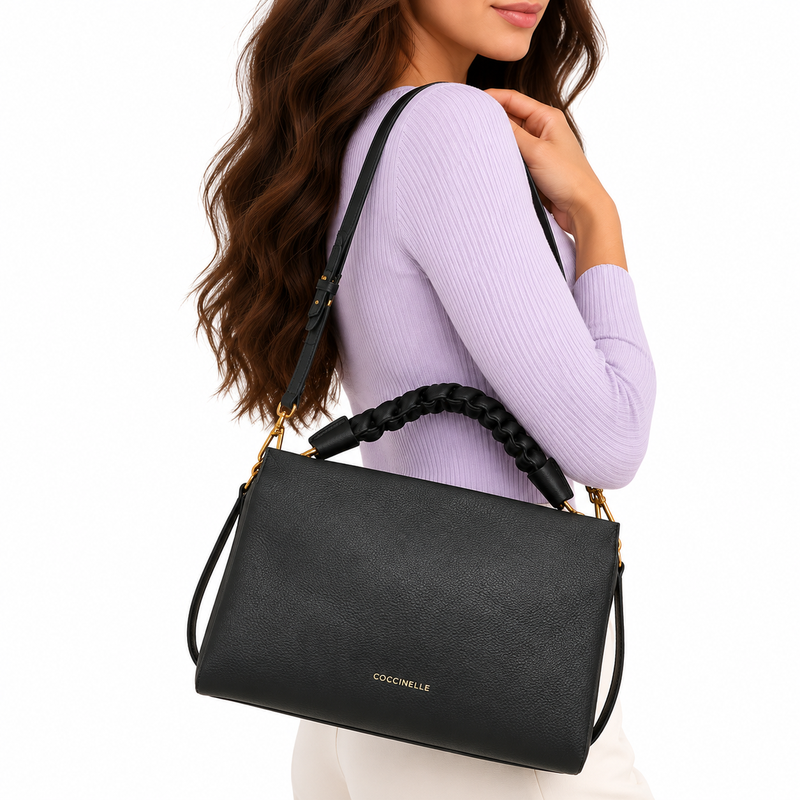 Coccinelle Womens Boheme Grana Double Grained Leather Bag Black E1M50190201