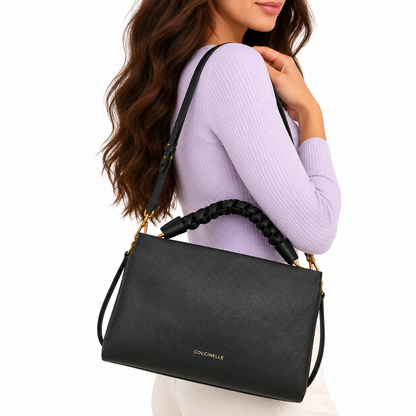 Coccinelle Womens Boheme Grana Double Grained Leather Bag Black E1M50190201
