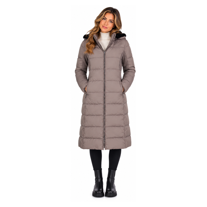 Armani Ladies Coat Beige Hooded Long Down - Size 4 5NAGZ