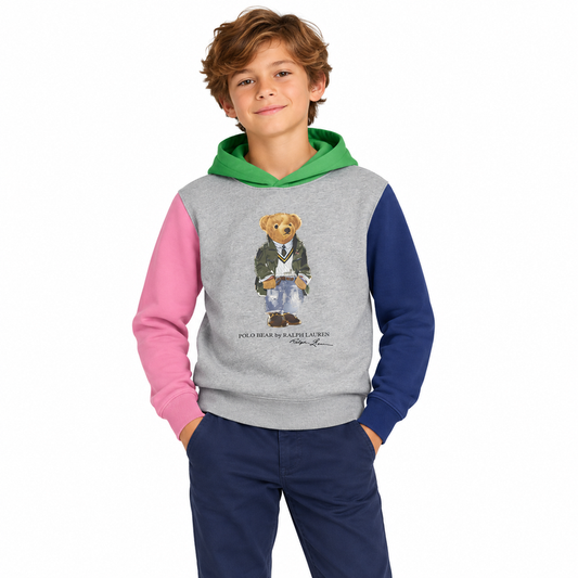 Ralph Lauren Polo Bear Colour-Blocked Hoodie Grey Boys