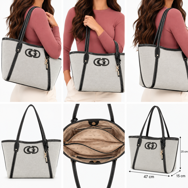 Guess Womens Sebina Shopper Tote Bag Natural/Black AG952423