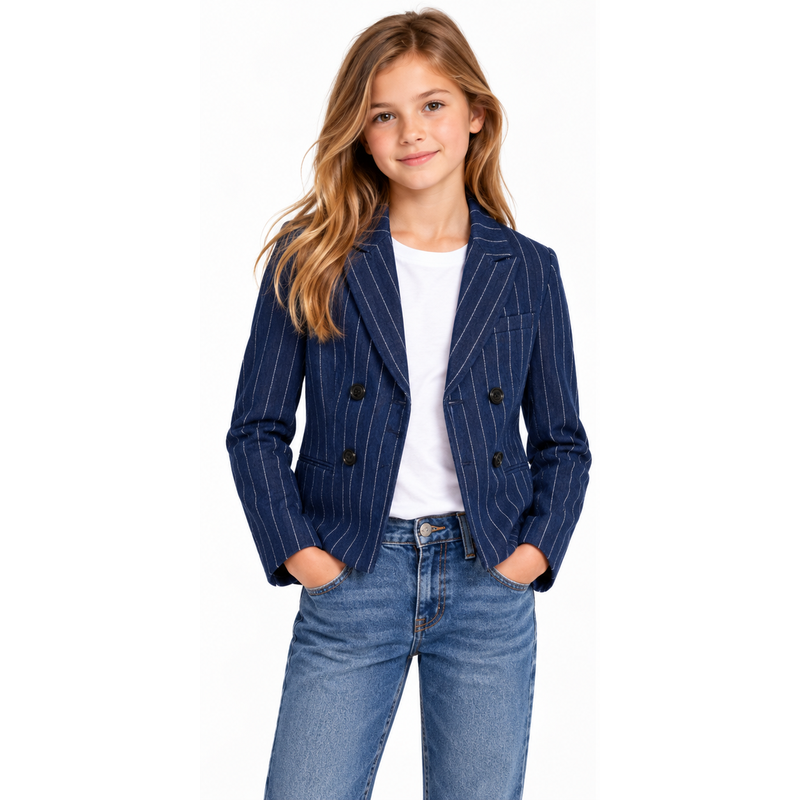 Ralph Lauren Polo Pinstripe Denim Blazer Kids Girls Indigo