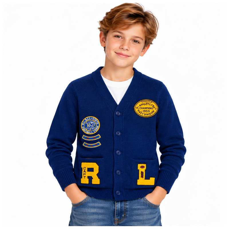Ralph Lauren Polo Varsity Inspired Cotton Cardigan Blue