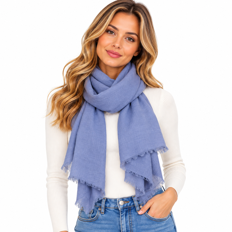 Ralph Lauren Fringe-Trim Wool Scarf Blue - Womens