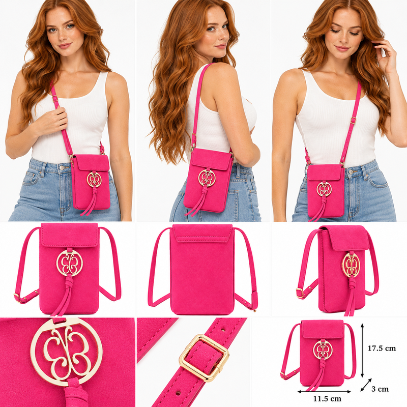 Lascana Mini Shoulder Phone Bag Pink Faux Leather