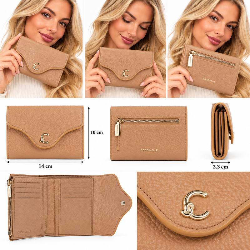 Coccinelle C-Me Soft Grained Leather Purse Skin Tan Brown