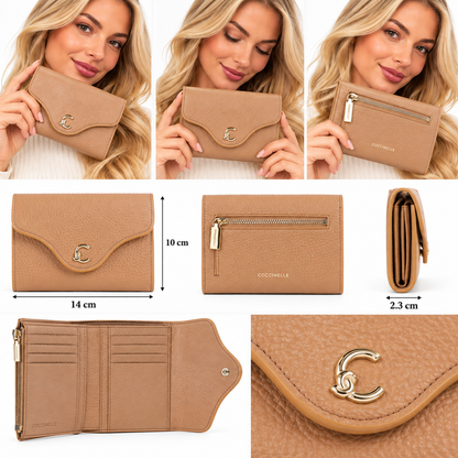 Coccinelle C-Me Soft Grained Leather Purse Skin Tan Brown