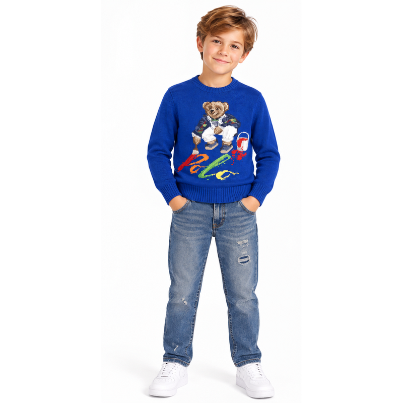 Ralph Lauren Polo Bear Cotton Rib-Knit Jumper Blue Boys