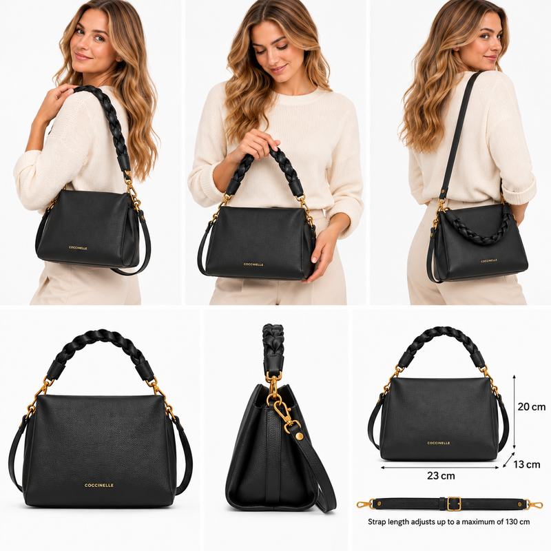 Coccinelle Women's Handbag Boheme Gran Double Noir 100% Cowhide